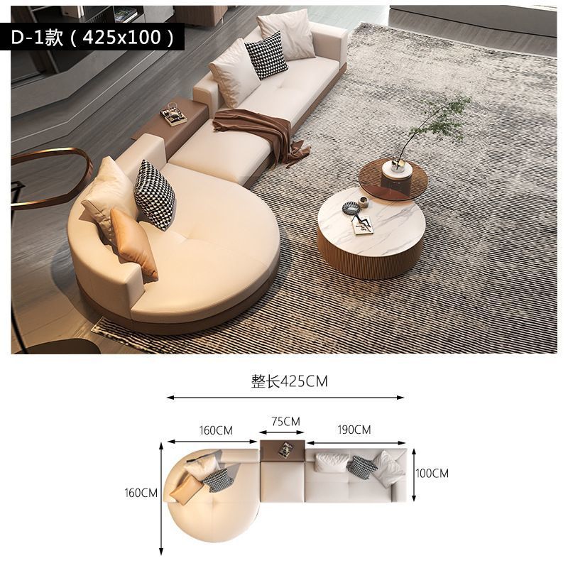 Sala de estar de lujo ligero gran piso plano estilo italiano minimalista sofá de cuero Connery diseñador de villa arco sofá de forma especial image 16