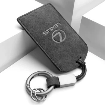 Custom Alcantara fur key card set for Lexus LX570 and other card key case (Static Rod/Key Bag) - lexus-suede-card-set-carbon-black-sports-rope