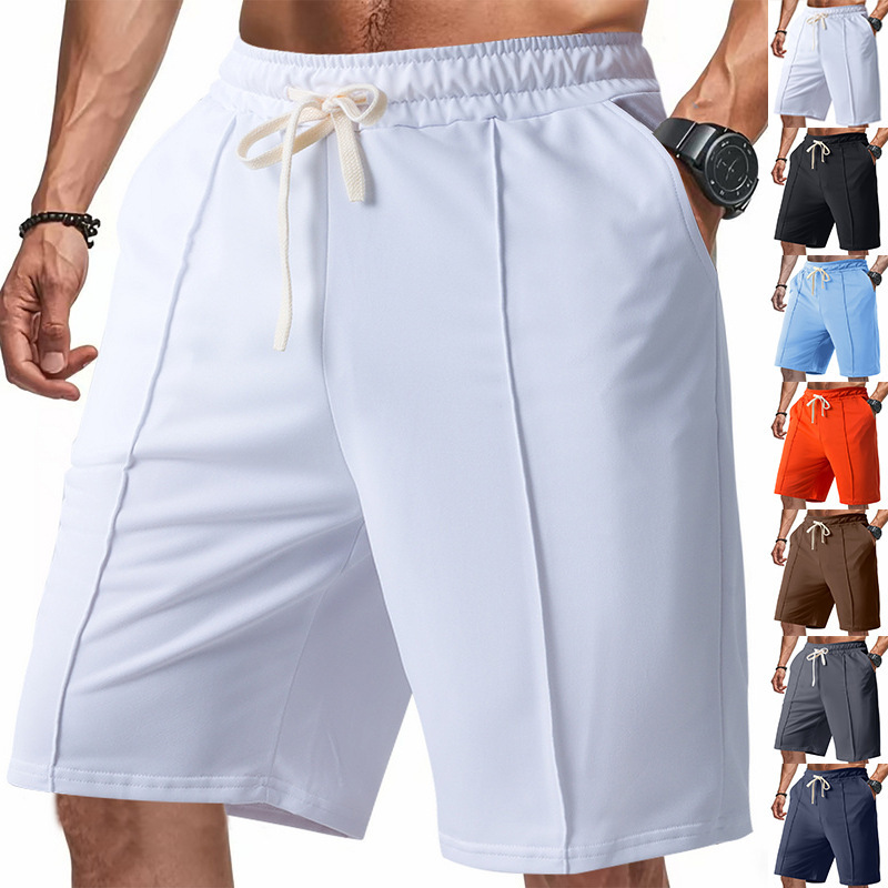 Cross-Border Amazon Summer British Style Gentleman's Golf Casual Sports Trendy Pit Strip Solid Color Shorts for Men