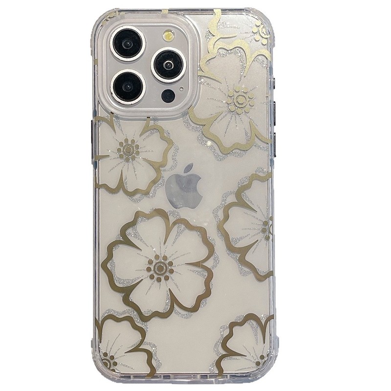 适用iPhone16promax米卡伦手机壳苹果17烫金花朵透明气囊桃花梨花|undefined