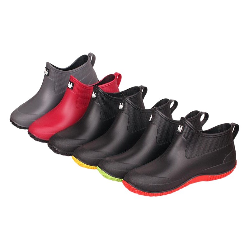 Botas de lluvia para mujer, calzado de trabajo cálido para exteriores y cocina, zapatos de agua de caña baja, botas de lluvia de PVC para hombre, moda de otoño