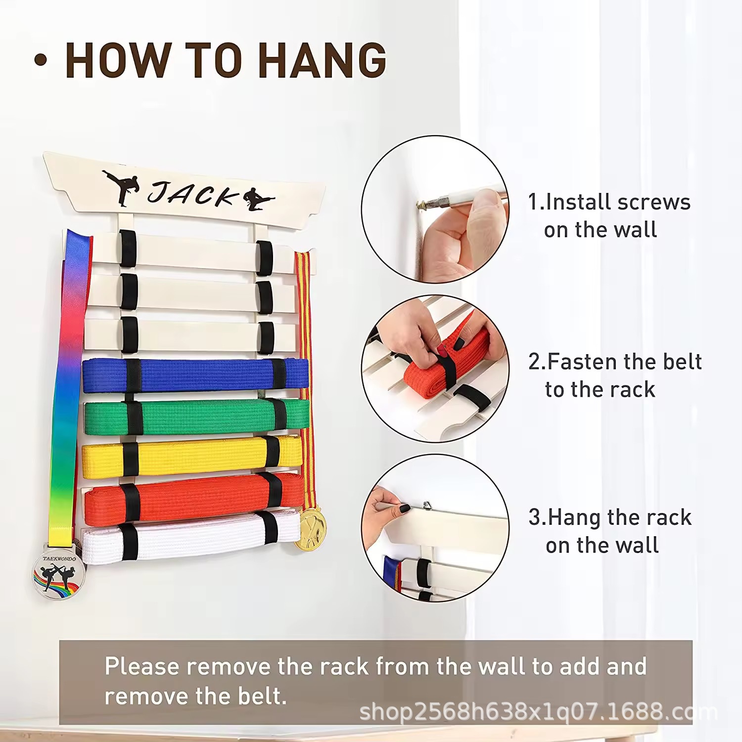 Wooden Taekwondo Belt Rack Wall Mounted Taekwondo Belt Organizer Rack Karate Belt Storage Rack
