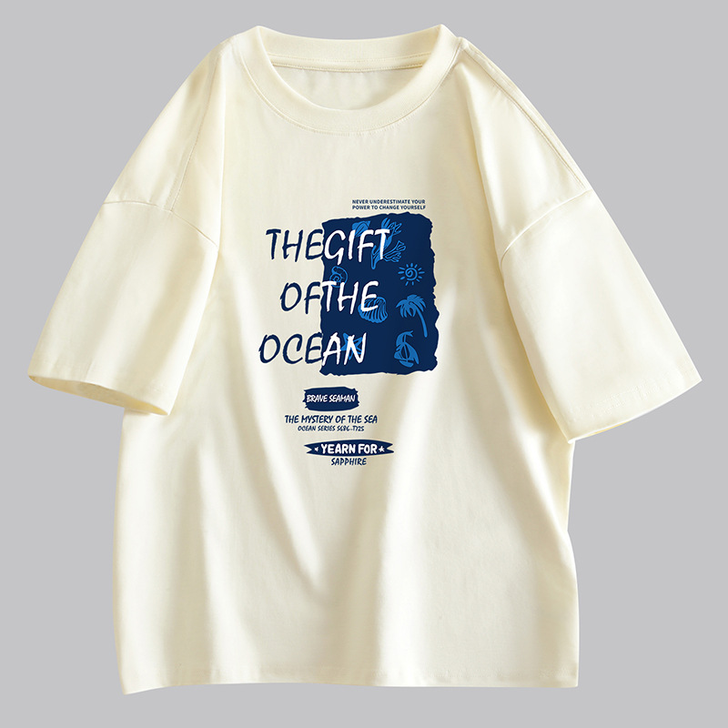 NASAGISS nombre conjunto pesado algodón camiseta de manga corta hombres y mujeres misma marca de moda suelta pareja juventud verano