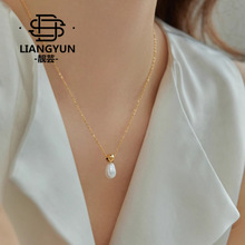中古时尚香水瓶淡水珍珠复古项链锁骨链女 简约百搭珍珠吊坠项链