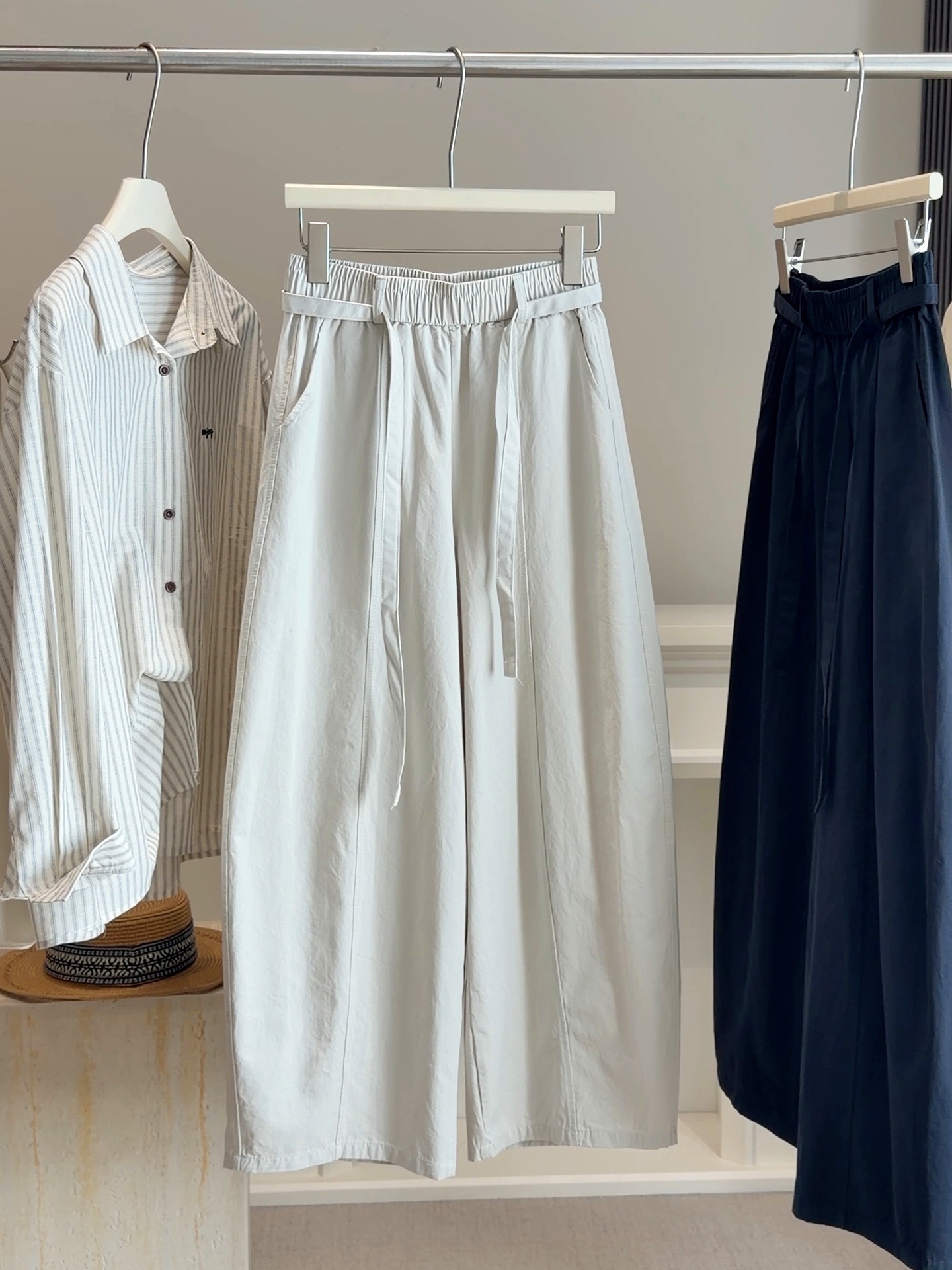 Quần culottes nữ ống rộng dáng suông, chất liệu linen phối sợi tencel mềm mại, dài 9 điểm — Trà sữa màu chi tiết 11
