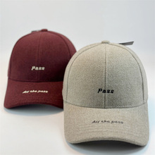 高皮质毛呢pass字母刺绣硬顶大头围棒球帽女秋冬百搭显脸小情侣款
