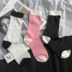 夏季薄款抽條透氣時尚中筒女襪純色簡約歐美潮襪