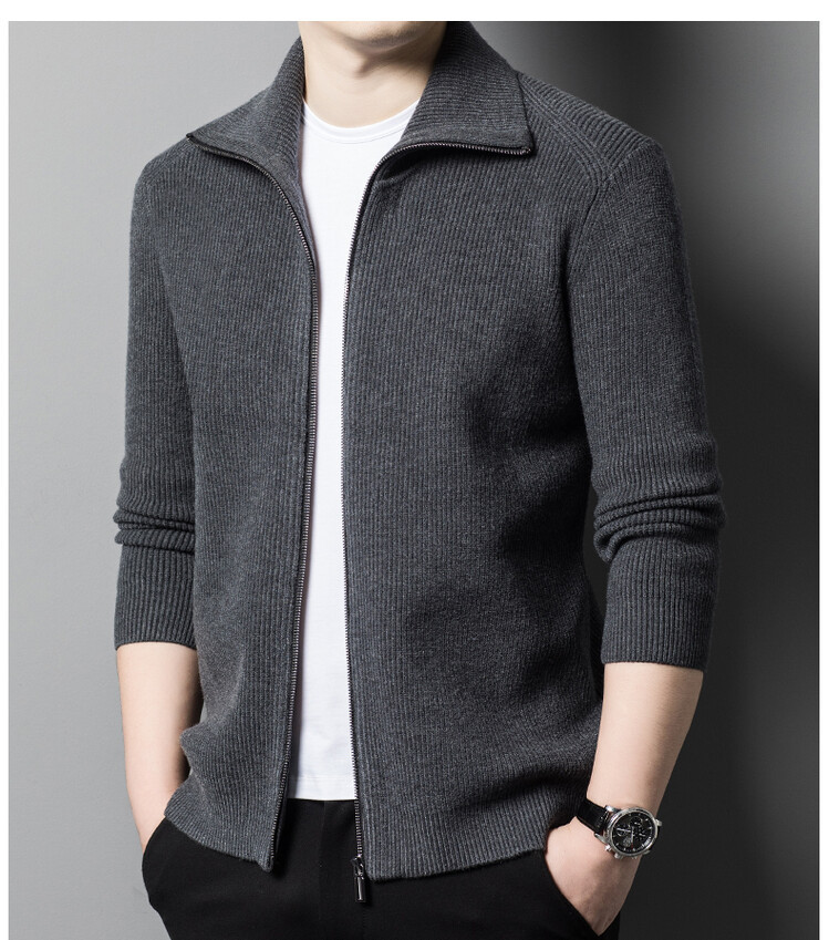 Nuevos productos transfronterizos de otoño y invierno para hombres Cardigan cálido casual camiseta de punto de color sólido hombre de mediana edad moda con tapa