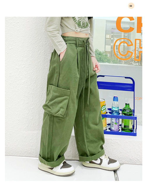Spring And Autumn New Girl's Retro Army Green Cargo Pants High