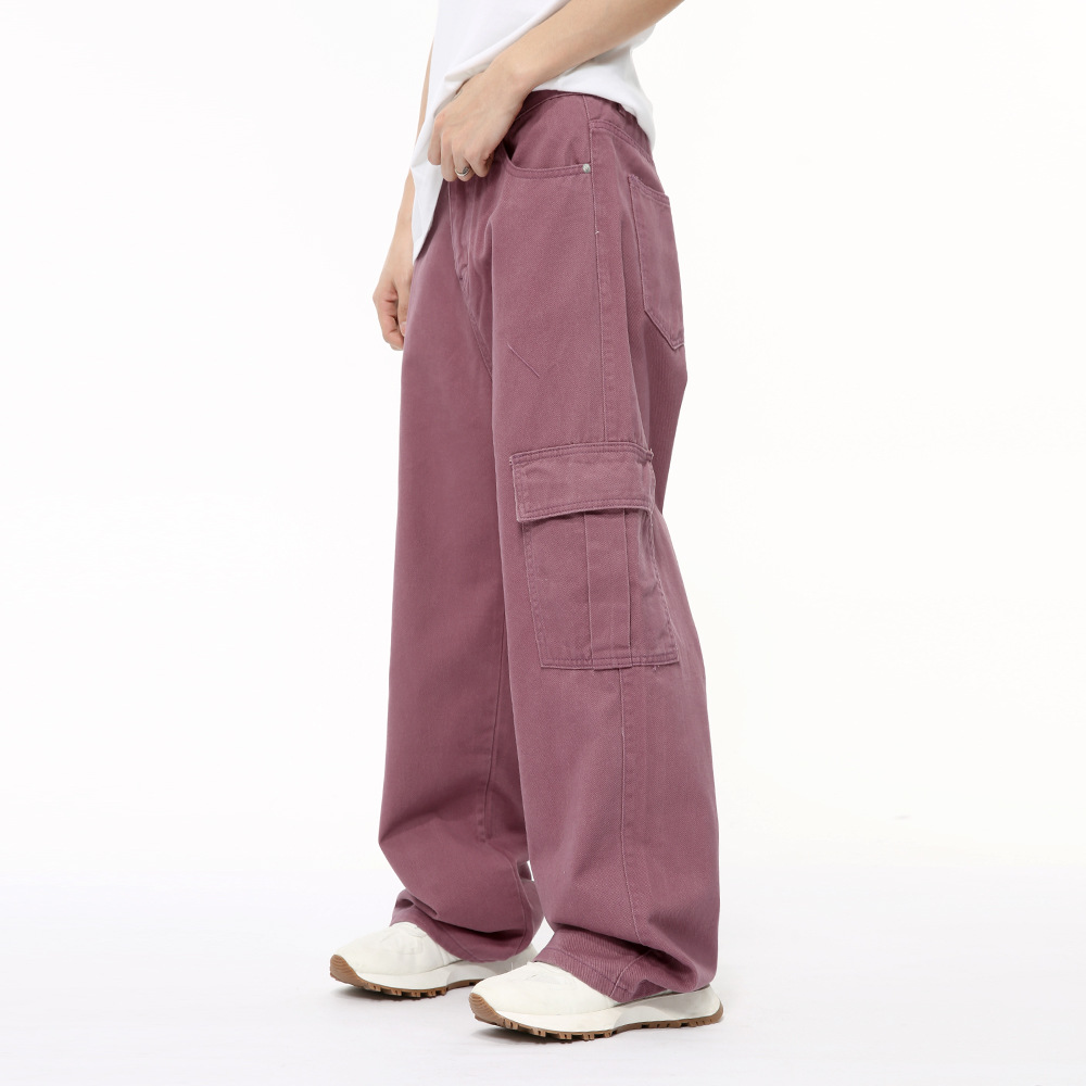 MTLCLOTHES ropa de hombre | Vaqueros de trabajo holgados de pierna ancha con bolsillos grandes y patchwork multicolor de estilo retro moderno.