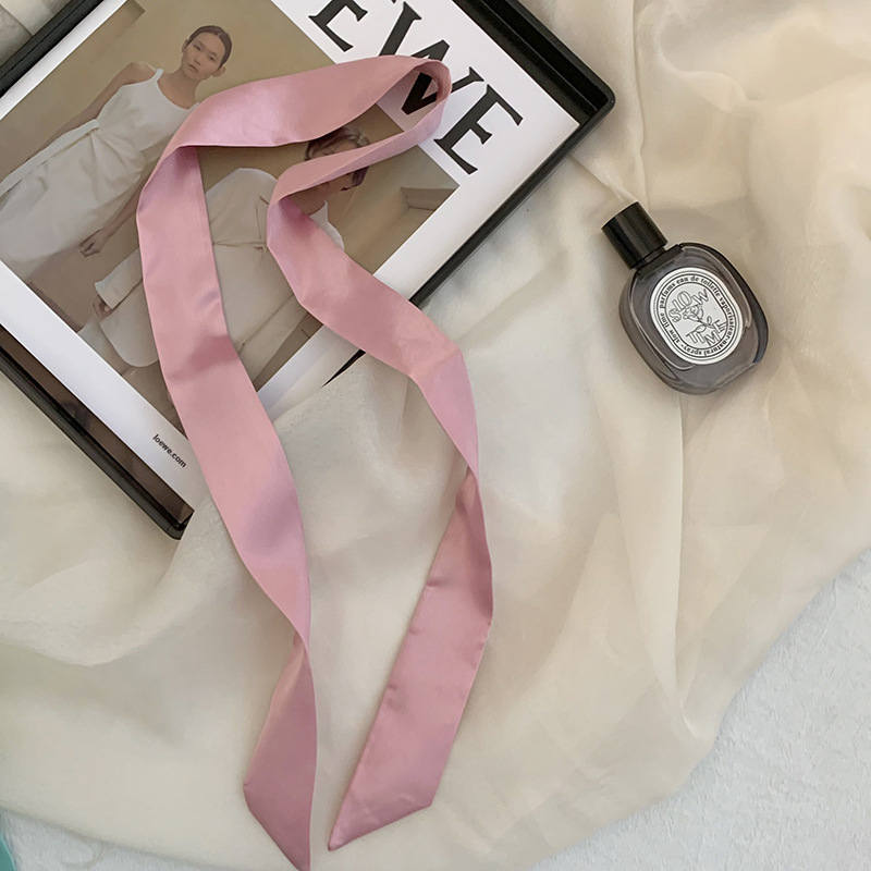 Pañuelo de seda de imitación, tira larga, sentido avanzado, nuevo estilo, color sólido, protección para el cuello, bufanda pequeña, bolsa atada, cinta para el cabello, diadema, cabello atado