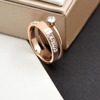 Fashionable ring stainless steel, golden zirconium, European style, on index finger, pink gold, micro incrustation