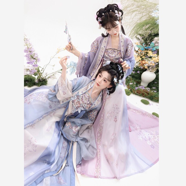 New adult Hanfu for best friends, purple and blue, Chunxu Famen Temple shawl, Tang-style Hanfu for women, embroidered chest-high skirt for photography New adult Hanfu for best friends, purple and blue, Chunxu Famen Temple shawl, Tang-style Hanfu for women, embroidered chest-high skirt for photography