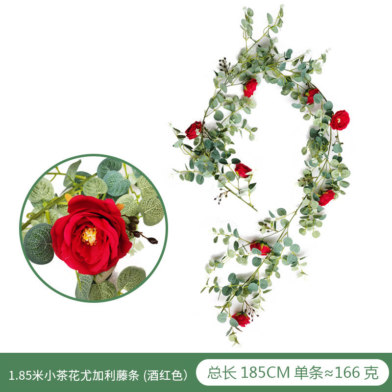 Amazon eucalipto Rose vid boda decoración del hogar artificial peonía Camelia dinero hoja flor artificial vid