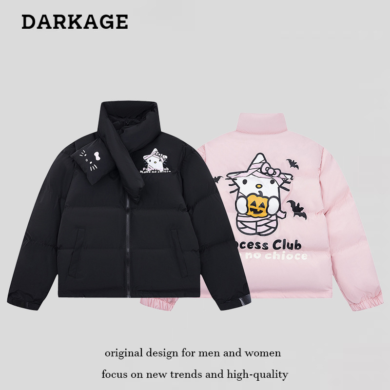 美式潮牌甜酷可爱自带围巾加厚面包服外套男女冬季加厚棉衣棉服