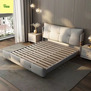 2025 New Modern Simple Internet Celebrity Leather Bed Light Luxury Master Bedroom Large Bed Double Multi-Functional Air Pressure Storage Wedding Bed