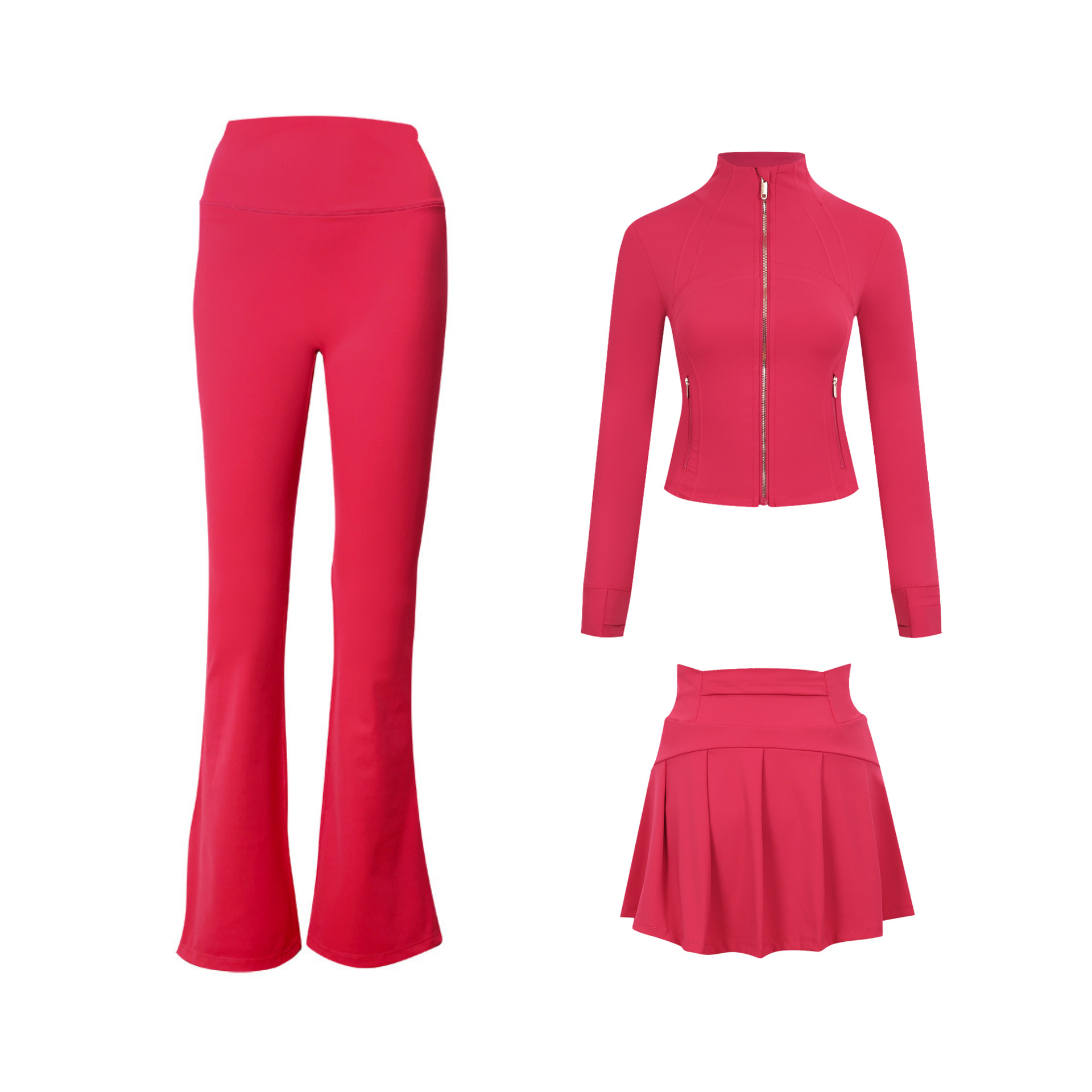 Women's 3-piece Activewear Set Cropped Jacket Skirt And Pants_voghion.com