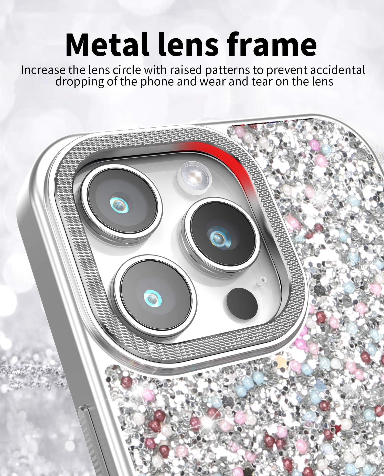 Ốp lưng iPhone đính đá sang trọng, chân đế kim cương, chống sốc viền dày cho 16 Pro Max / 15 / 14 Pro — Trắng đàn piano, Đen kinh điển, Màu vàng đậm chi tiết 4