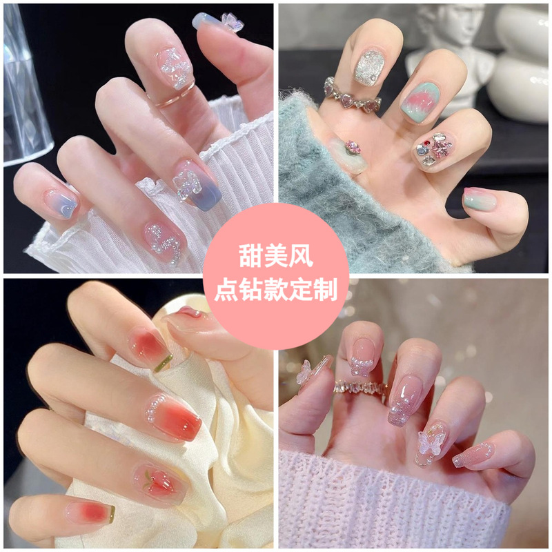 Wearing a handmade short pure bow nail nail nail piece fake nail patch custom wholesale