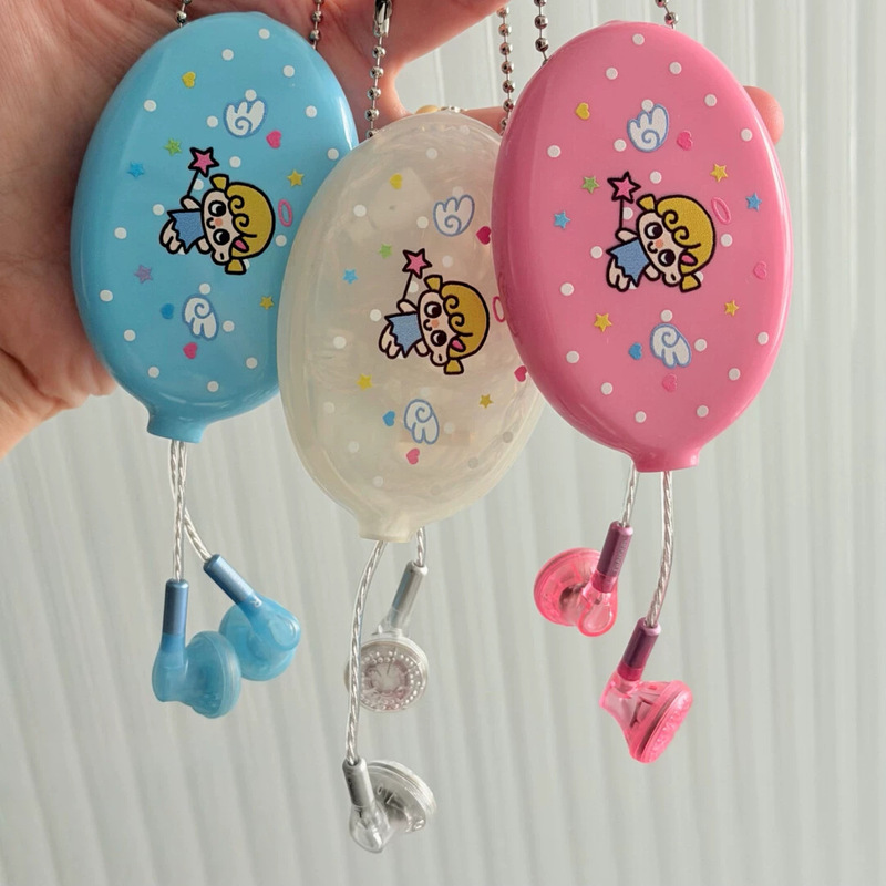 Vintage Little Angel Cartoon Earphone Storage Box, Glossy Oval Wired Earphone Case for Girls, Portable Hanging Hook Protective Cover Vintage Little Angel Cartoon Earphone Storage Box, Glossy Oval Wired Earphone Case for Girls, Portable Hanging Hook Protective Cover