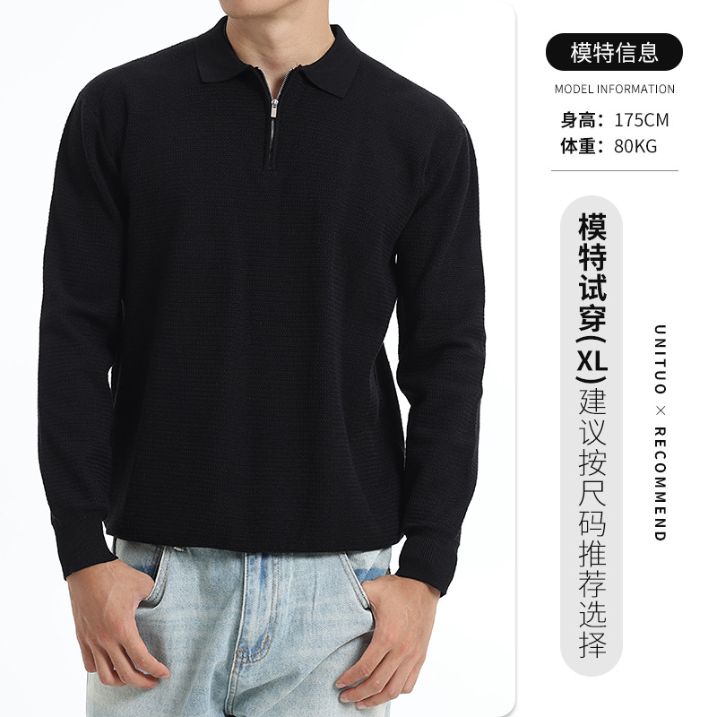 Otoño y invierno de alta calidad semia cremallera solapa suéter de hombre camiseta de punto de negocios casual jersey estampado suéter de base para hombre