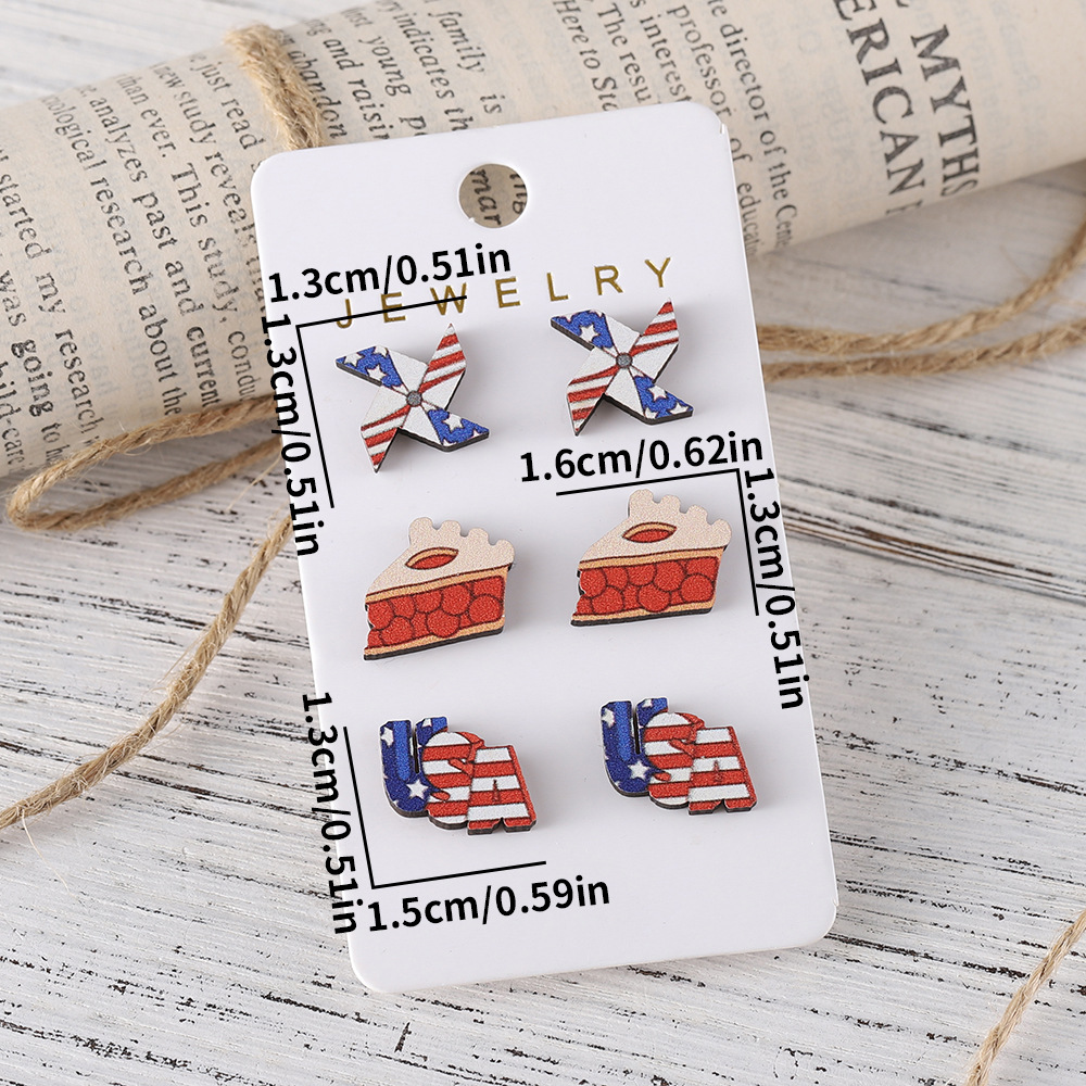 1 Set Casual National Flag Doll Wood Ear Studs display picture 10