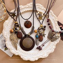 新中式彩色串珠蝴蝶复古长款陶瓷项链波西米亚民族度假风吊坠配饰