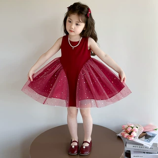 女小童洋气拼接网纱亮闪闪背心公主裙2026新款女孩甜美礼服连衣裙