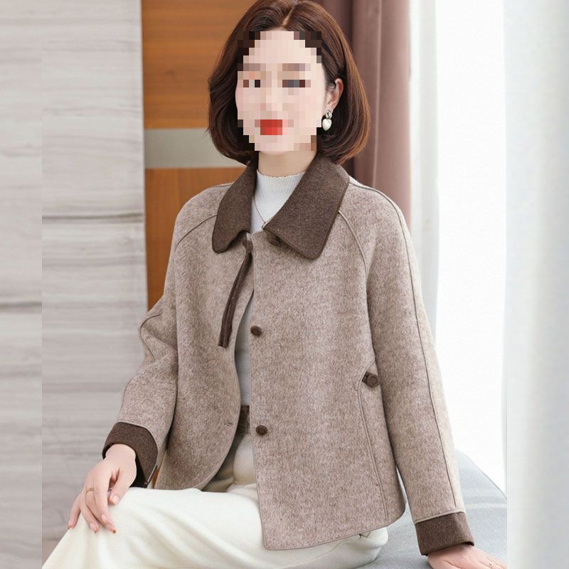 Mom's Chinese-Style Autumn Fashionable Wool Jacket Short Style Middle-Aged and Elderly New Fashion Tops Women's Spring & Fall Double-Sided Woolen Jacket