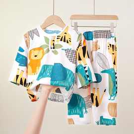 夏季儿童棉绸睡衣男童女童A类A标薄款绵绸宝宝空调家居服长袖套装