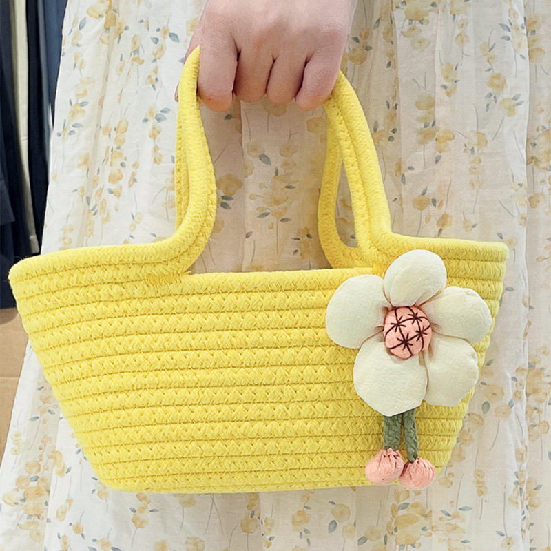 Bolso de cuerda de algodón con mango amarillo de una sola flor