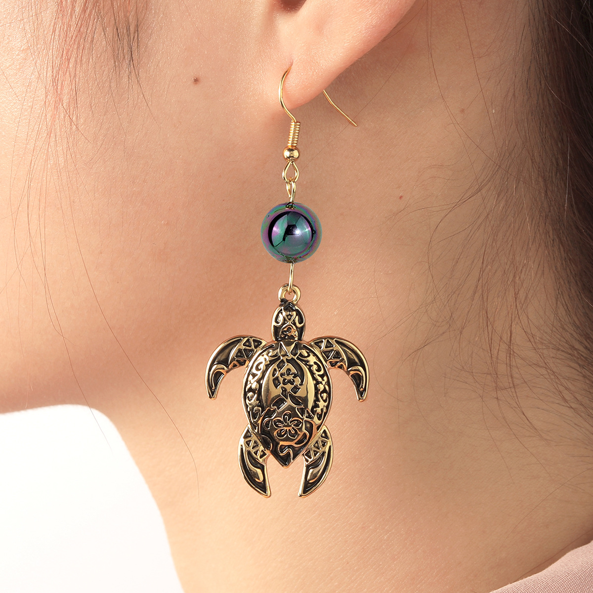 1 Pair Ethnic Style Tortoise Alloy Shell Drop Earrings display picture 4