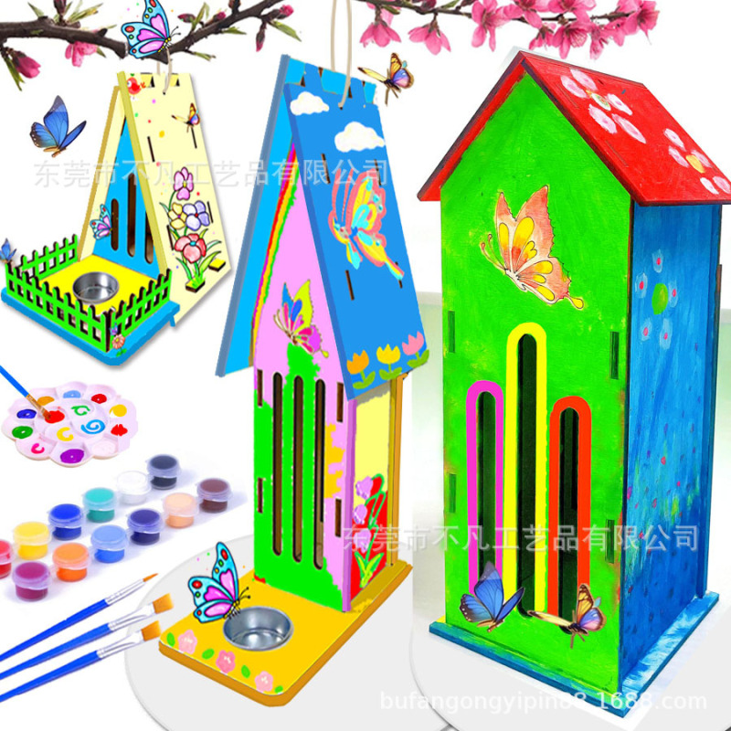 Amazon 木製バタフライハウス屋外バタフライフィーダー子供 DIY 落書きおもちゃ木製鳥の巣ペンダント|undefined