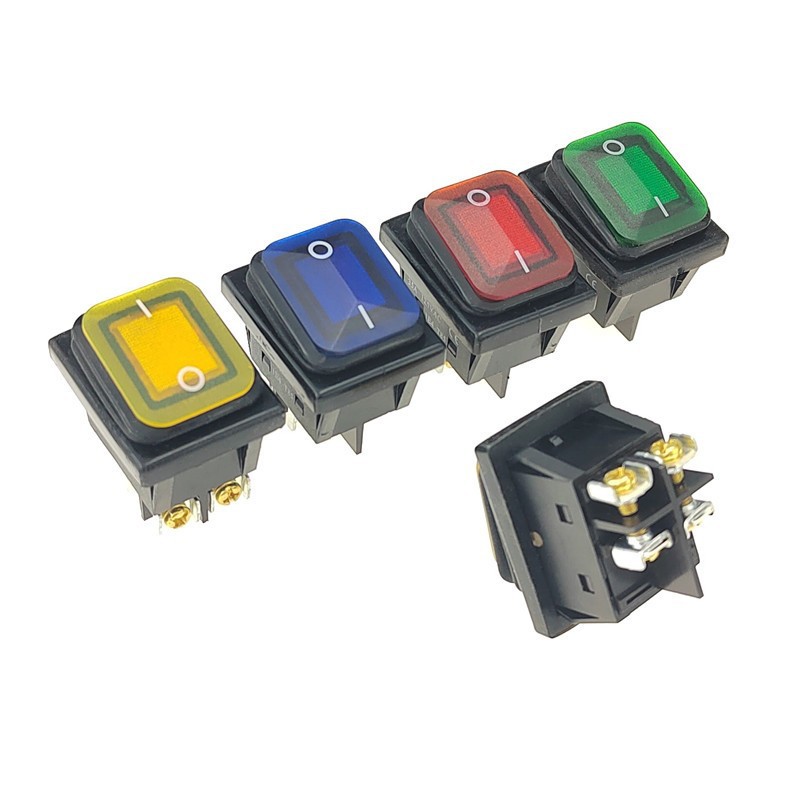 防水船型开关KCD4大电流30A带灯四脚2档红色防水船形开关螺丝脚