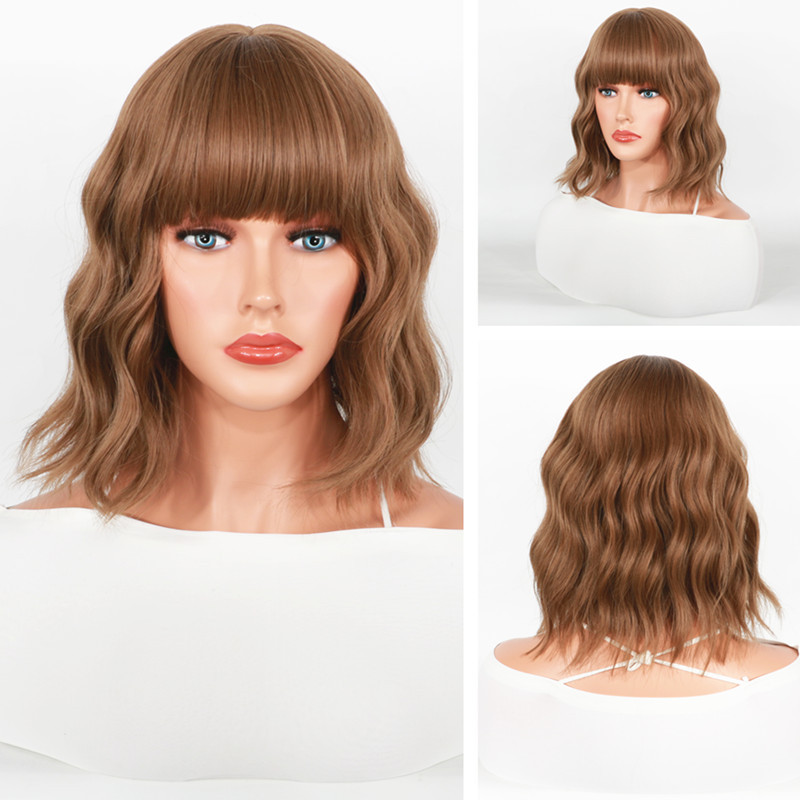 Perucă sintetică 2023 Nou Bobo Head Breton drept Păr sintetic multicolor Lungime până la umeri Scurt Creț_voghion.com