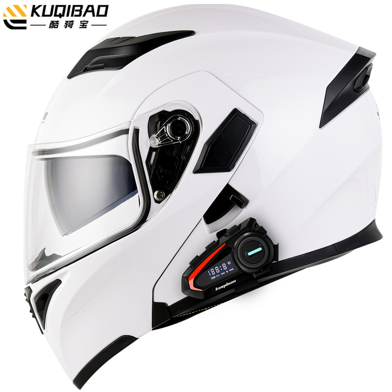 Casco de motocicleta CoolQibao con doble lente abatible antivaho, Bluetooth, batería de larga duración y pantalla, adecuado para uso en pista.