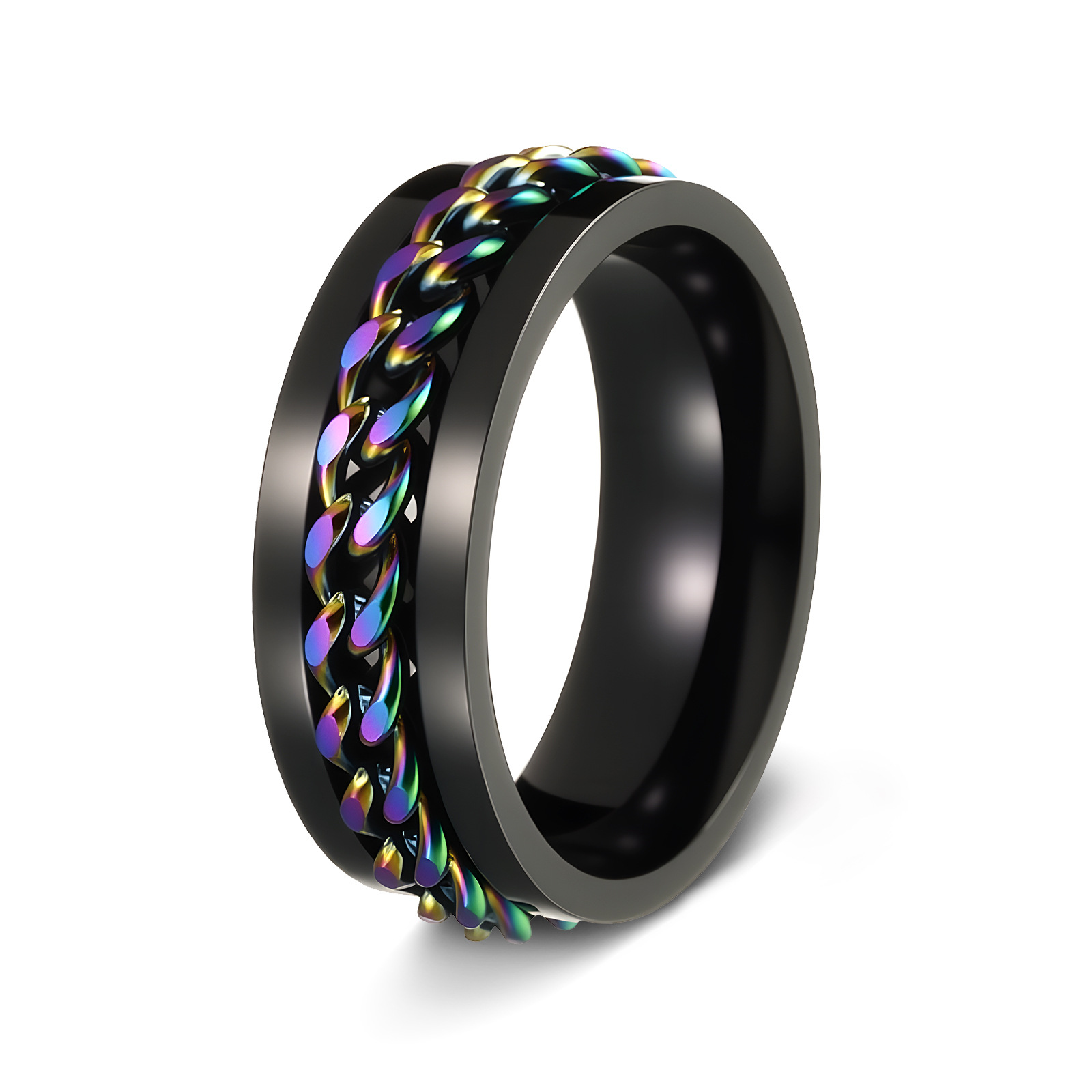 Hombres de acero de titanio pulsera giratoria anillo de cadena giratoria joyería de descompresión popular en línea anillo de cerveza de botella abierta