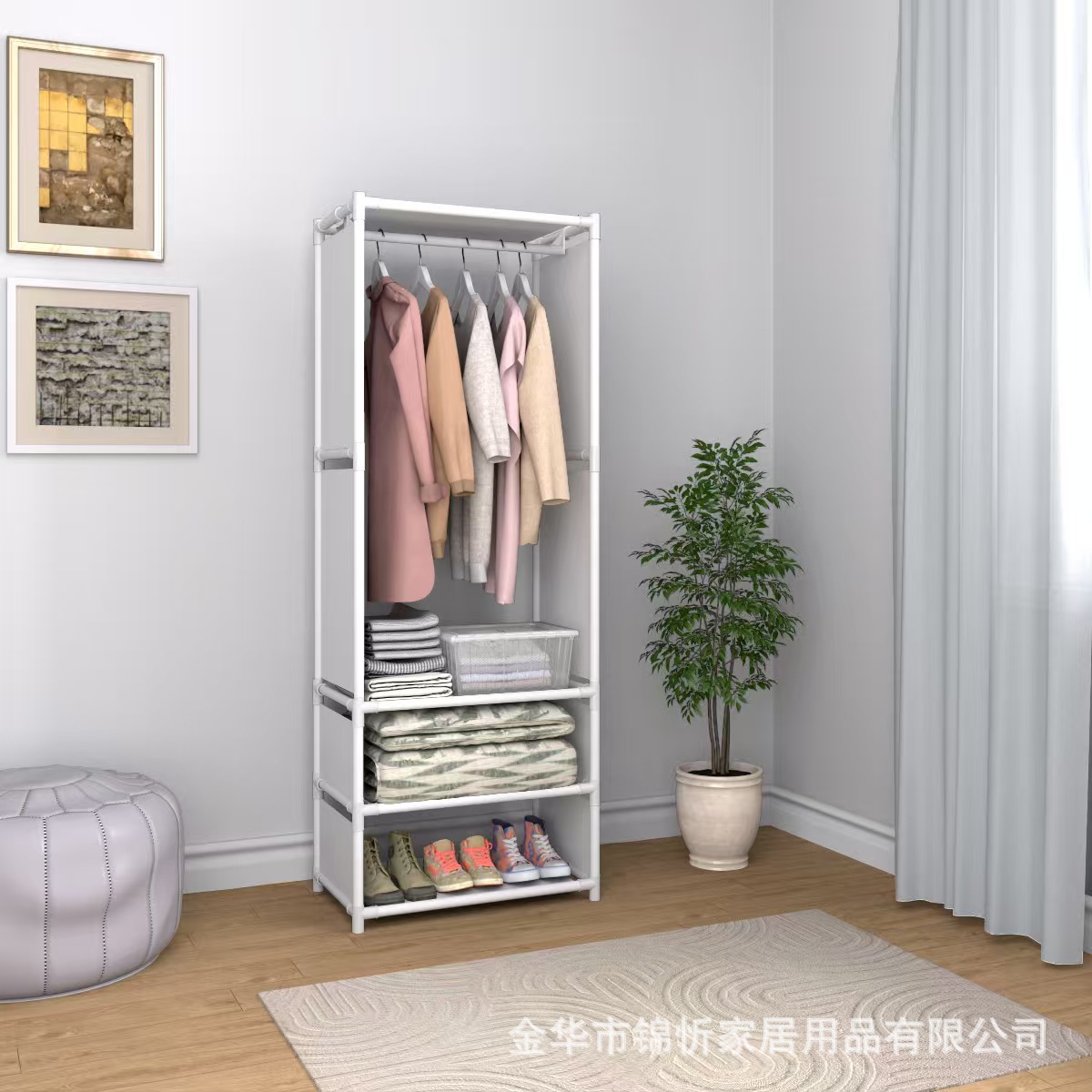 Armario simple, nuevo tipo de percha de sombrero, percha de ropa multifuncional, armario de piso para el dormitorio, percha de ropa simple.