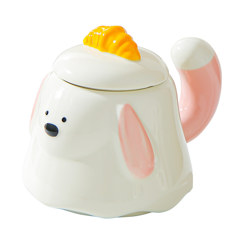 Cartoon dibujado a mano bolsas de corn de perro tazas de oficina encantadoras con tazas de agua cubiertas tazas de desayuno casero regalo de mano