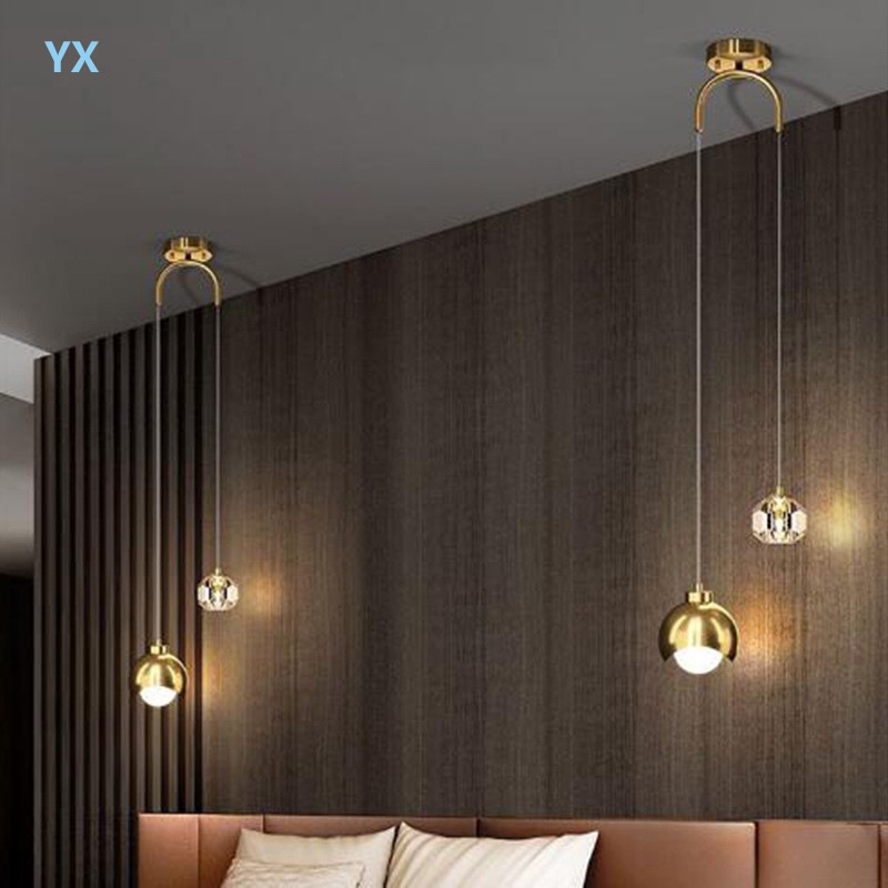 Nordic Modern Bedside Chandelier Golden Light Luxury Crystal Chandelier Creative Living Room Background Wall Bedroom Bedside Lamp