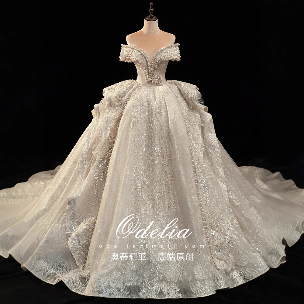 Odelia "Pearl" court style drag -tail wedding dress luxury heavy…
