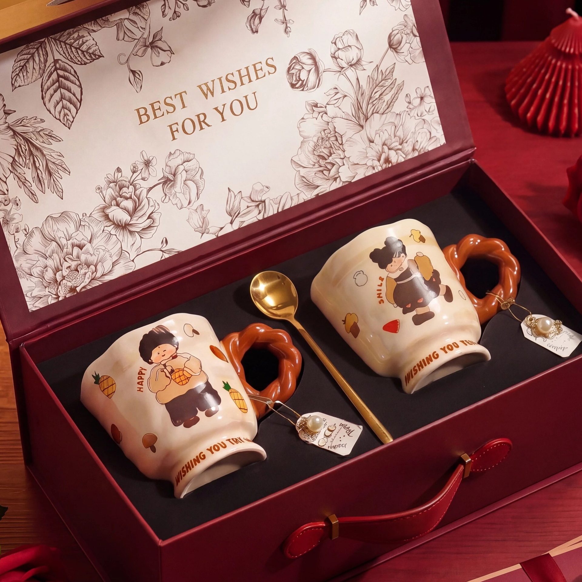 Couple's Cups with a High-End Feel, a Pair of Ceramic Mugs for Drinking Water, Gift Box Set for Men and Women, Wedding or Birthday Gifts