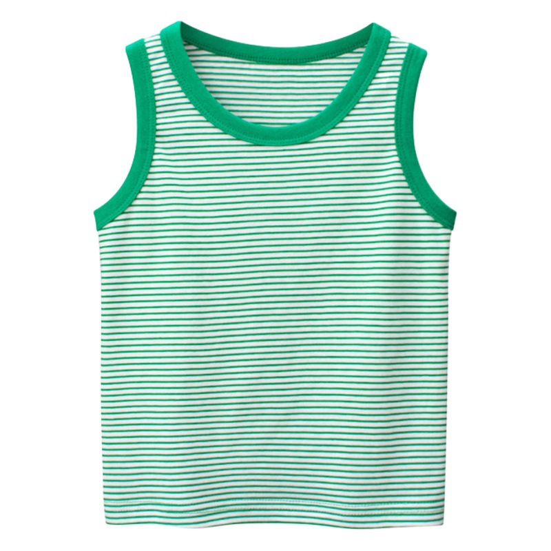 Chaleco infantil nuevo de verano 2025 al por mayor, camiseta interior sin mangas a rayas para niños.
