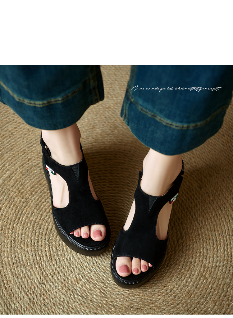 Sandal cao gót nữ hở mũi đế xuồng tăng chiều cao, phong cách La Mã, gót 9 cm — màu đen, xanh lá cây chi tiết 13