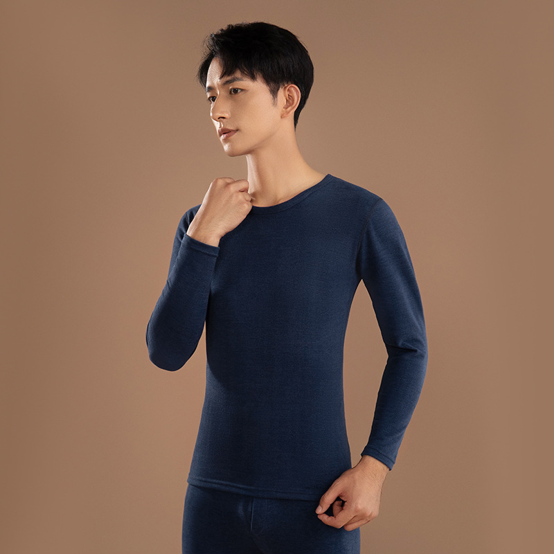 Nueva ropa interior térmica de los hombres de fondo delgado desgaste sin costuras cuello redondo ropa de otoño color sólido ropa de otoño pantalones largos traje de los hombres