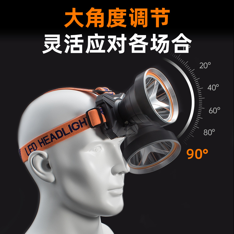 Faros LED de batería de litio de cabeza, faros de carga de larga duración, faros al aire libre, faros transfronterizos en el sudeste asiático