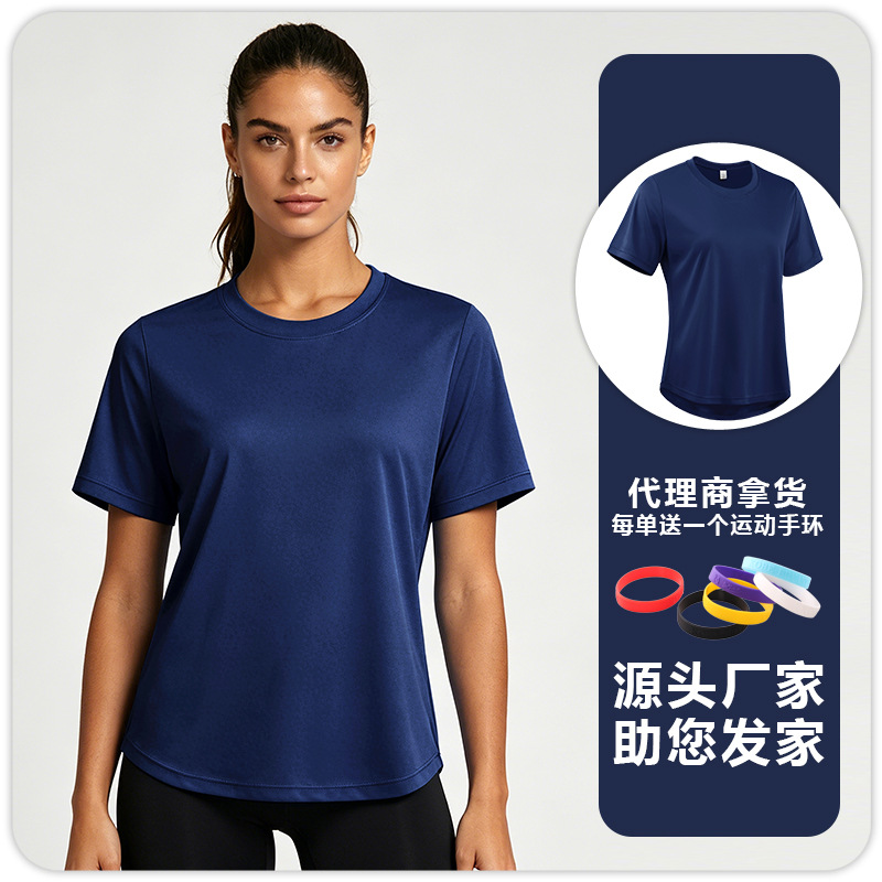 F8233 mujer protector solar transpiración sudor yoga ropa de ejercicio correr cuello redondo mangas cortas sueltas camiseta deportiva casual