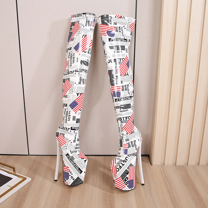 Boot nữ cổ cao quá gối họa tiết ngựa vằn, gót 19 cm, dáng ôm chân co giãn — Hình ảnh Tạp Chí chi tiết 17