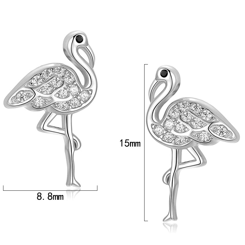 10g Weight 1 Pair 925 Sterling Silver Zircon Flamingo Ear Studs