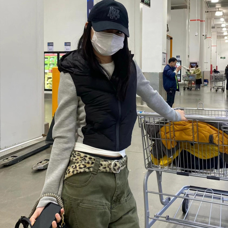 24 Autumn and Winter Patchwork Hooded Slim-fit Down Cotton Cotton Coat Women's Outdoor Casual Slim-fit Lightweight Warm Short Jacket